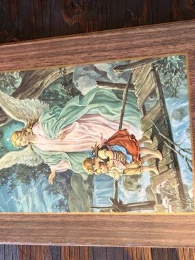 Guardian Angel Mixed Media Wall Art in Pastel Green and Pink